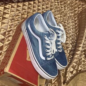 Vans Blue Denim Low-Top Sneakers with White Stripe and Laces